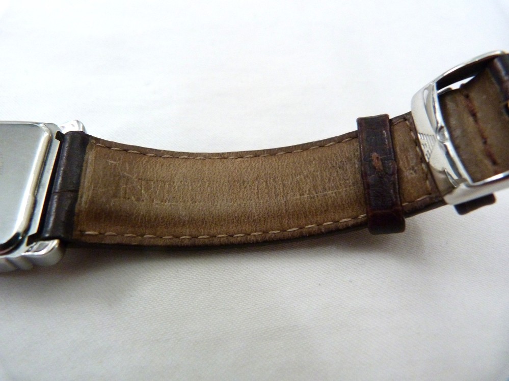 EMPORIO ARMANI AR0204 TANK BROWN LEATHER ADJUSTABLE BAND WRIST WATCH