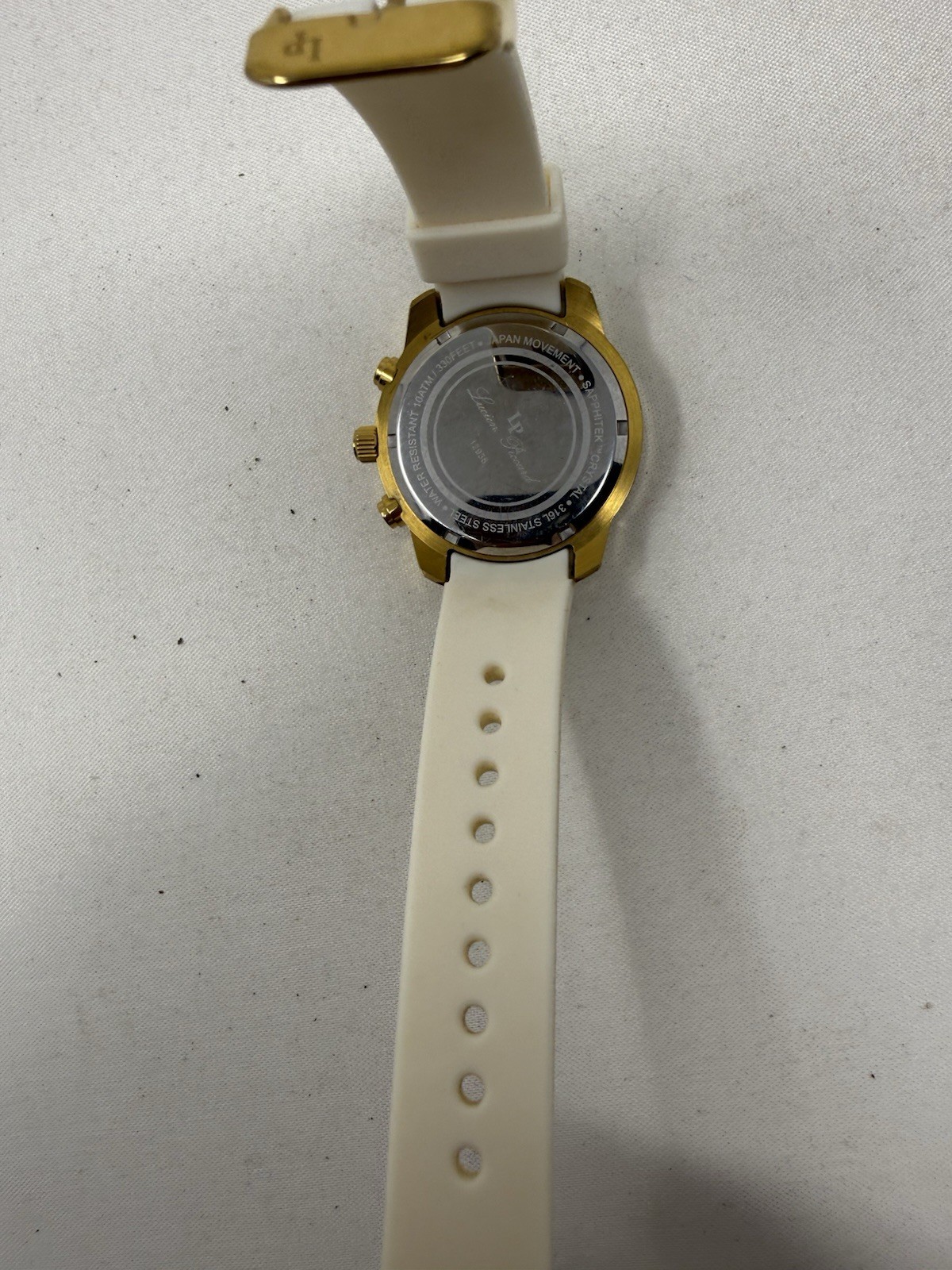 Lucien Piccard LP Chronograph Watch White Dial Silicone Strap Runs New Battery