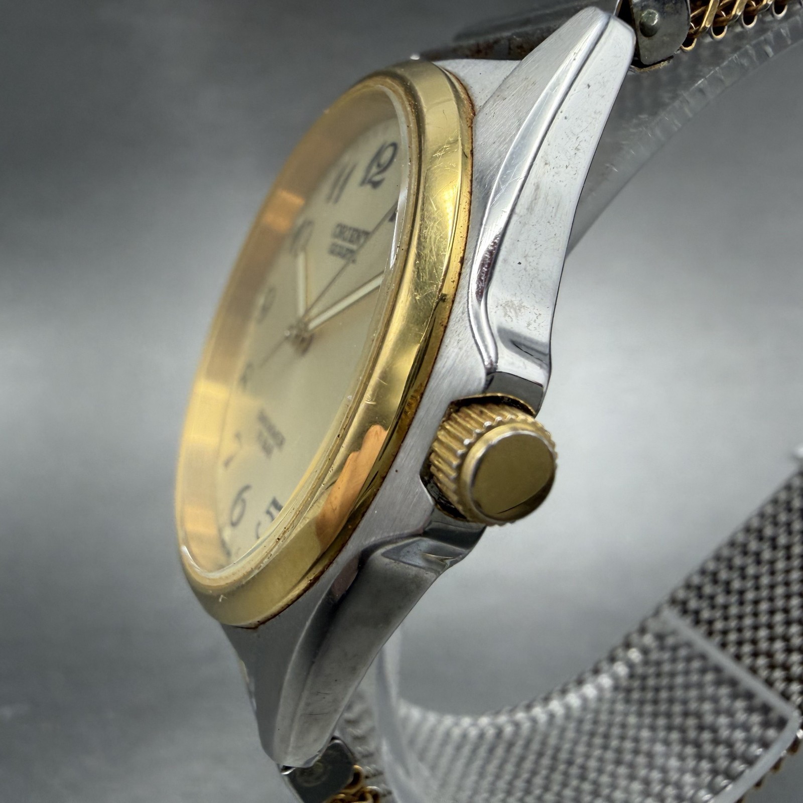 Orient Swimmer Watch Men 35mm Champagne Dial Two Tone Round QW57-B0 New Battery