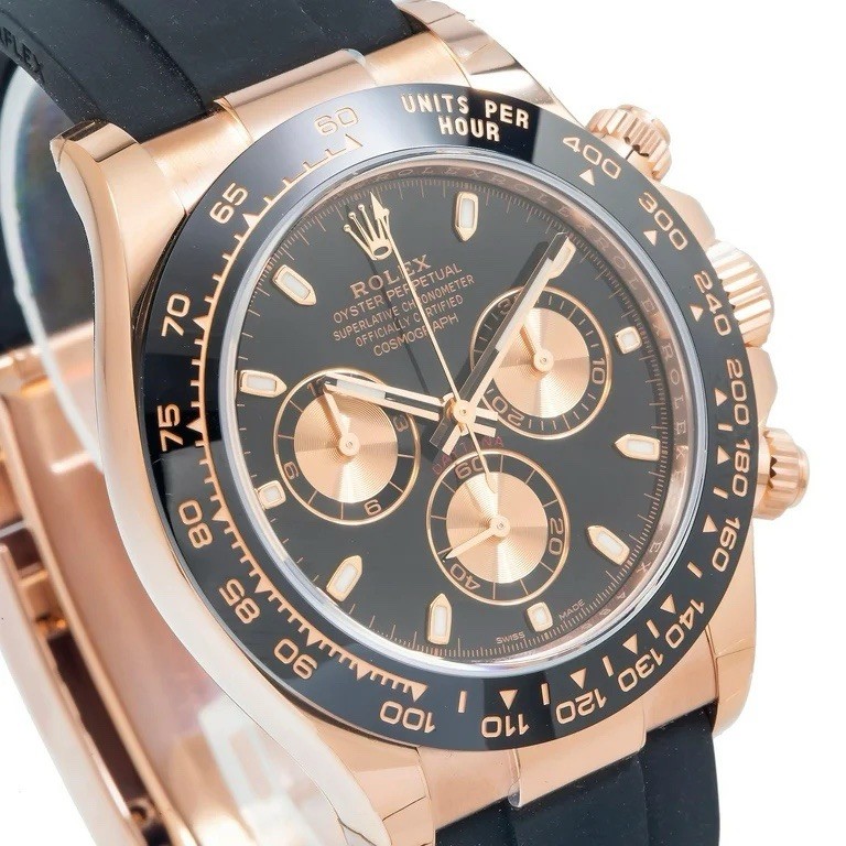 Rolex Cosmograph Daytona Rose Gold 40mm Black Dial Rubber Strap Chronograph