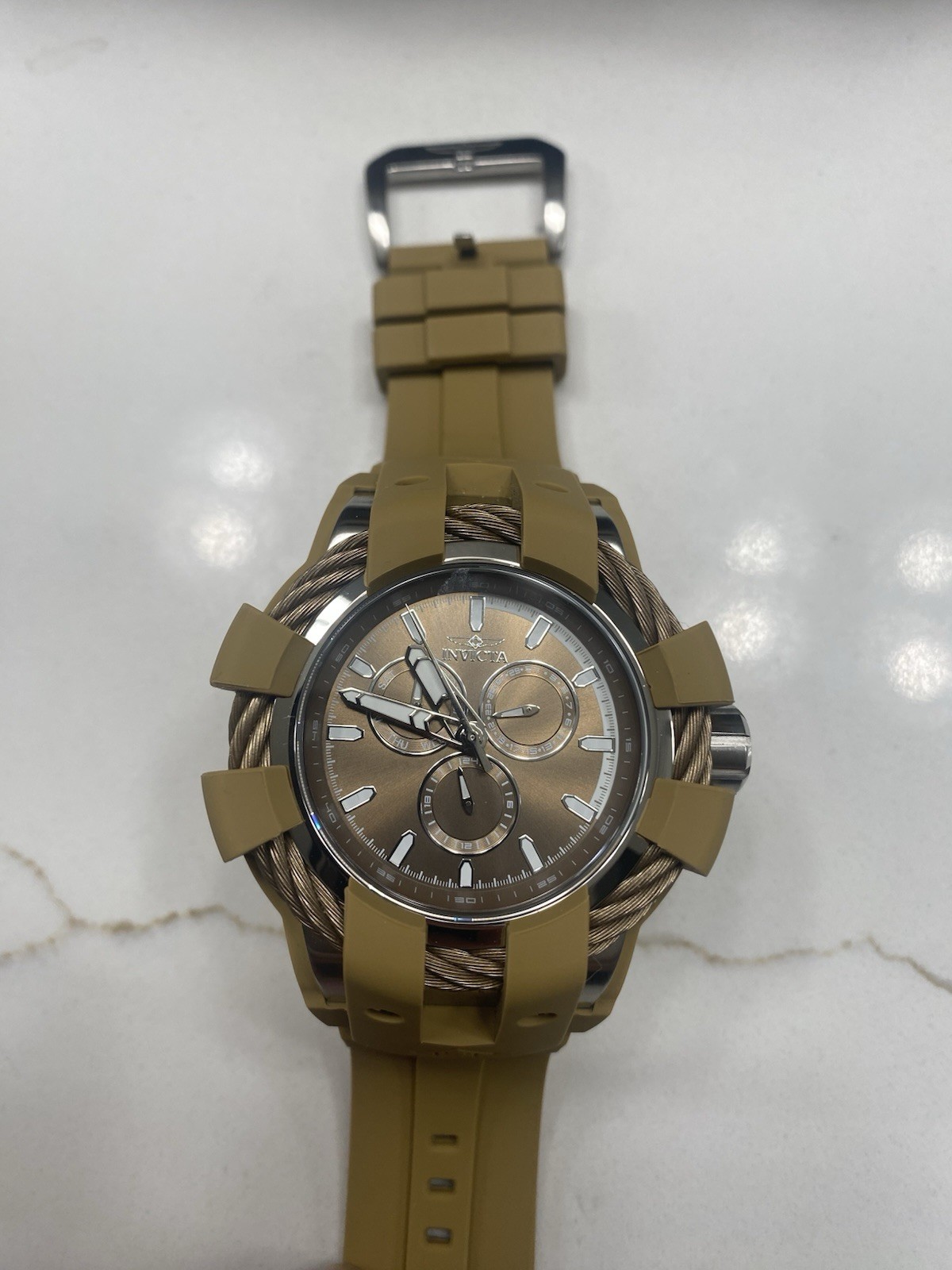Invicta Bolt Shock 50mm Multi Dial Khaki Steel Tone Men’s Watch New In Box