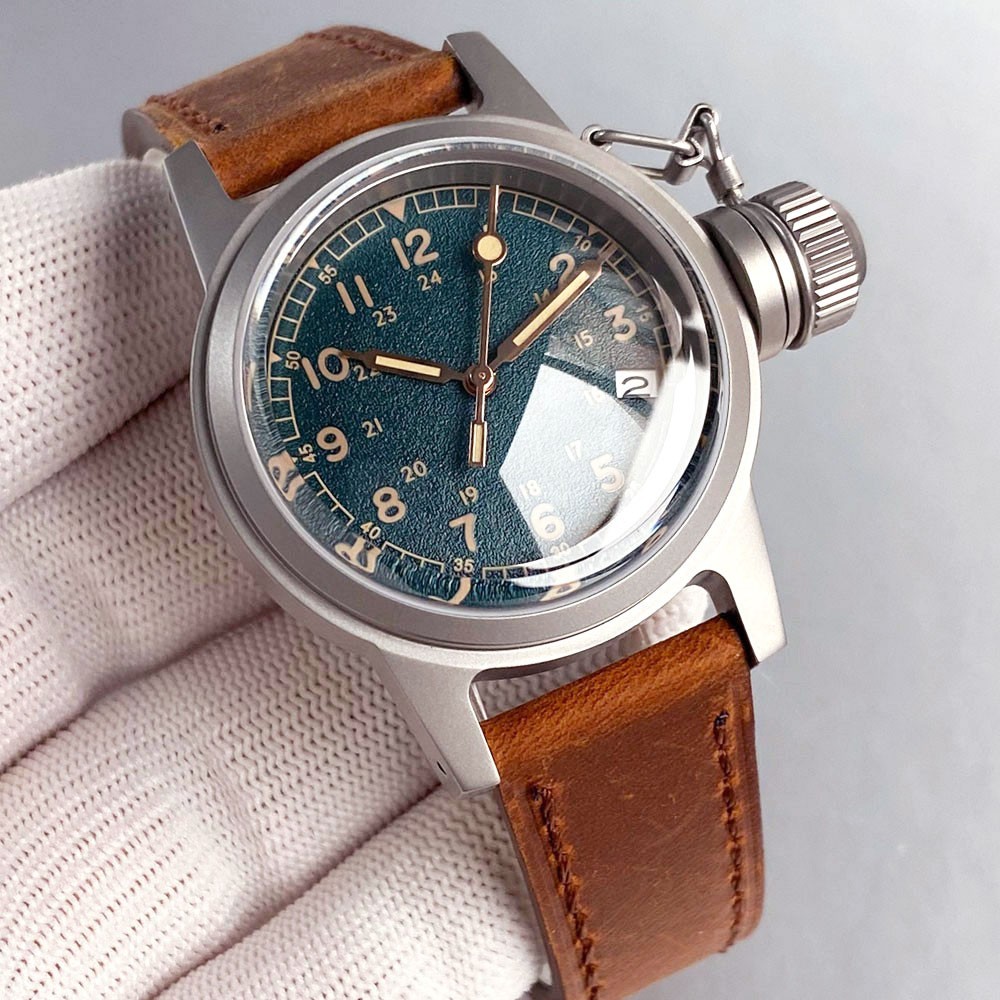Vintage Olive Green 36mm Military Mechanical Frog Watch Men NH35 Arched Sapphire
