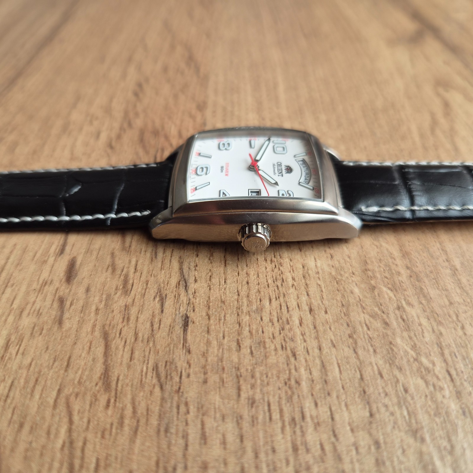 Orient President square watch Day date Automatic Japan white watch