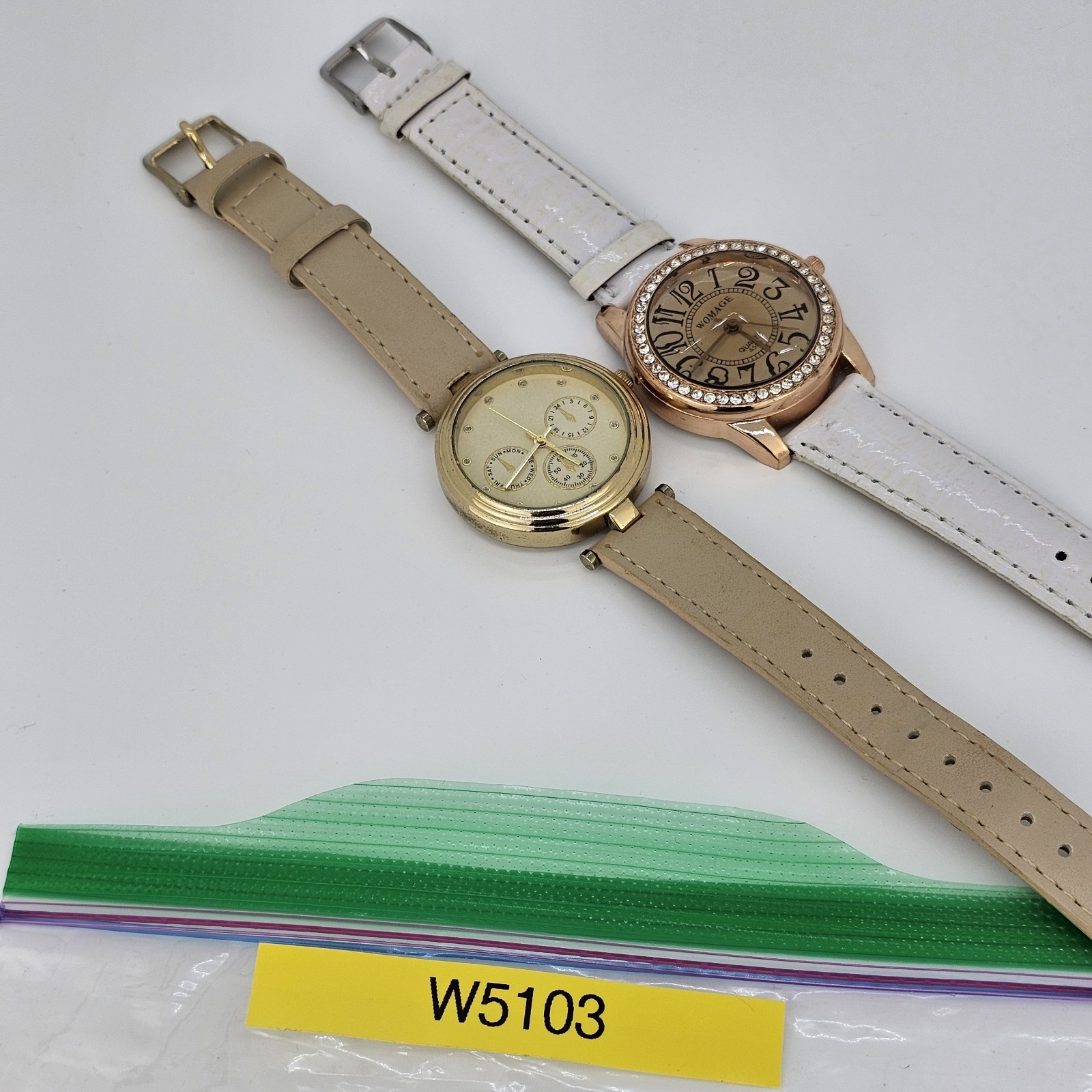 2X Women’s Watch 36-37MM Cream Brown Dial Brown White Leather Bands New Battery