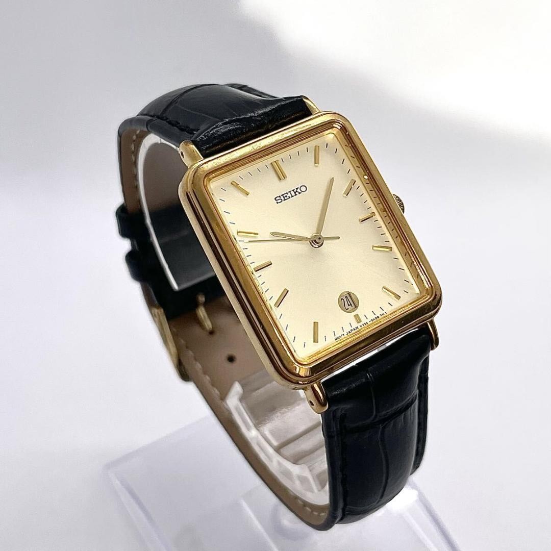 Seiko Gold Rectangle Ultra-Thin Dress Quartz Tank Watch Japan 071056