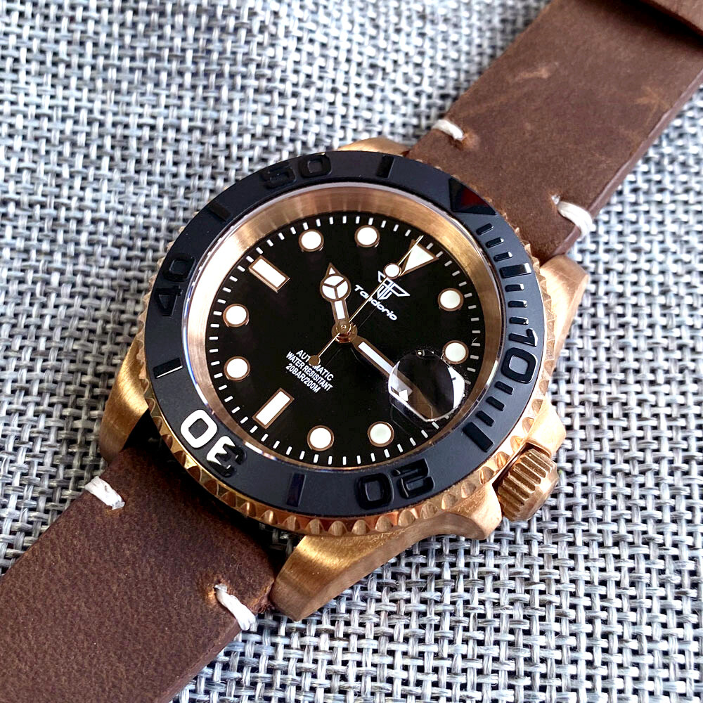 CUSN8 Solid Bronze Case 40mm Tandorio Blank Black Dial NH35A Automatic Men Watch