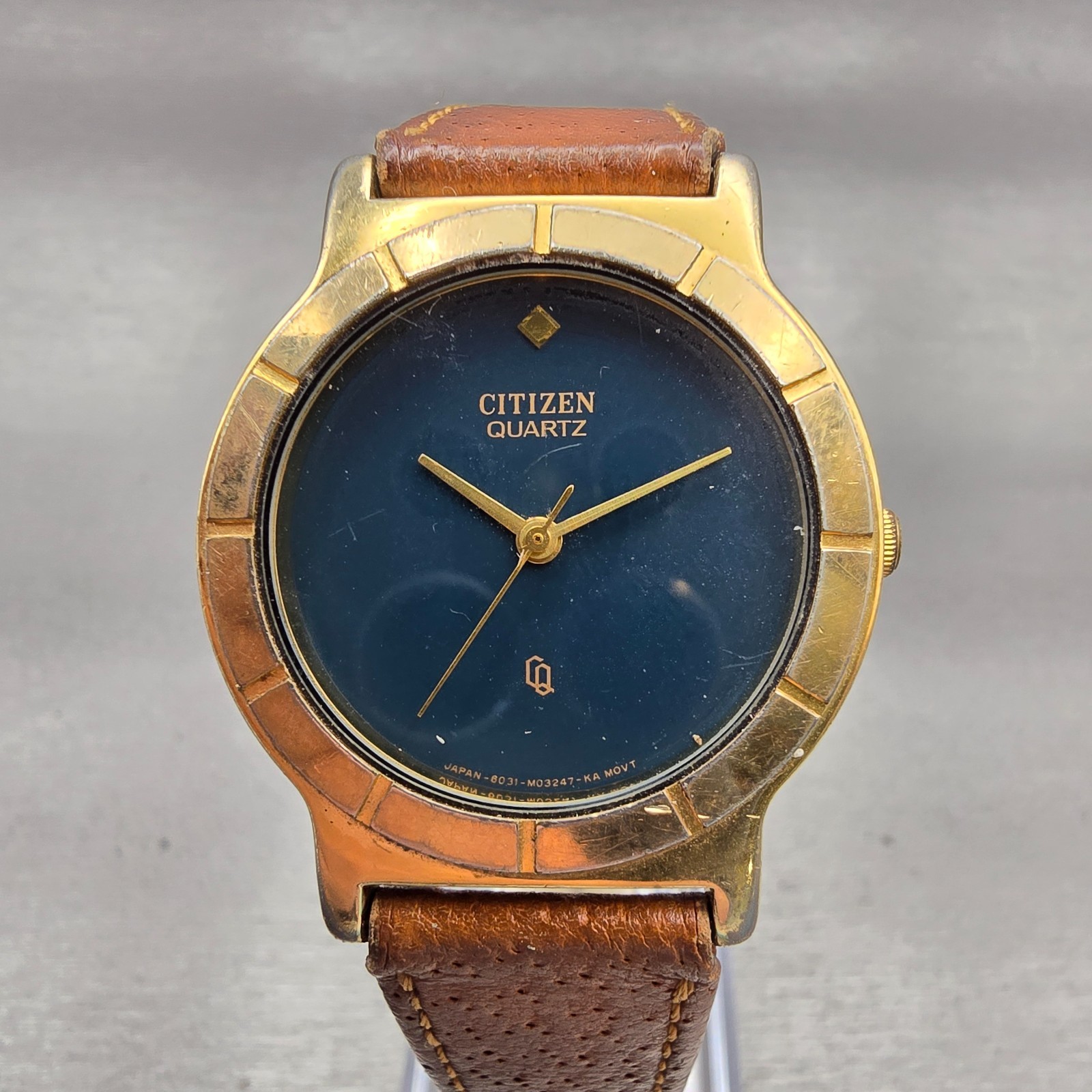 Citizen CQ Watch Men 33mm Blue Dial Gold Tone Round 6031-075609 New Battery VTG