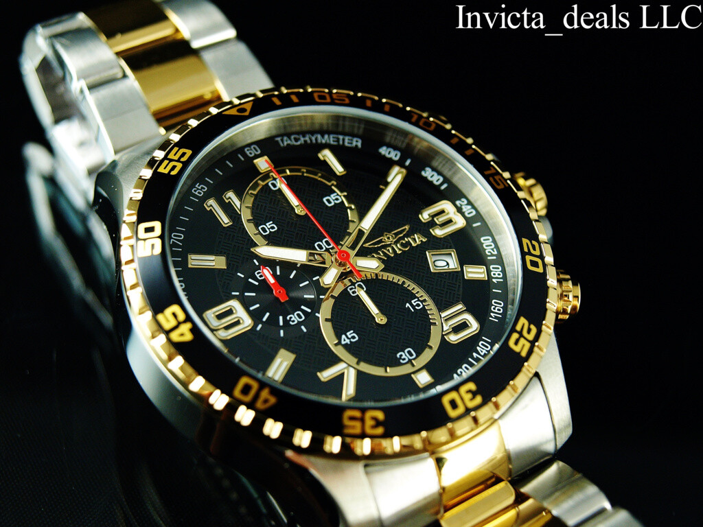NEW Invicta Men’s 45mm PILOT Specialty Chrono Black Dial 18K Gold 2Tone SS Watch