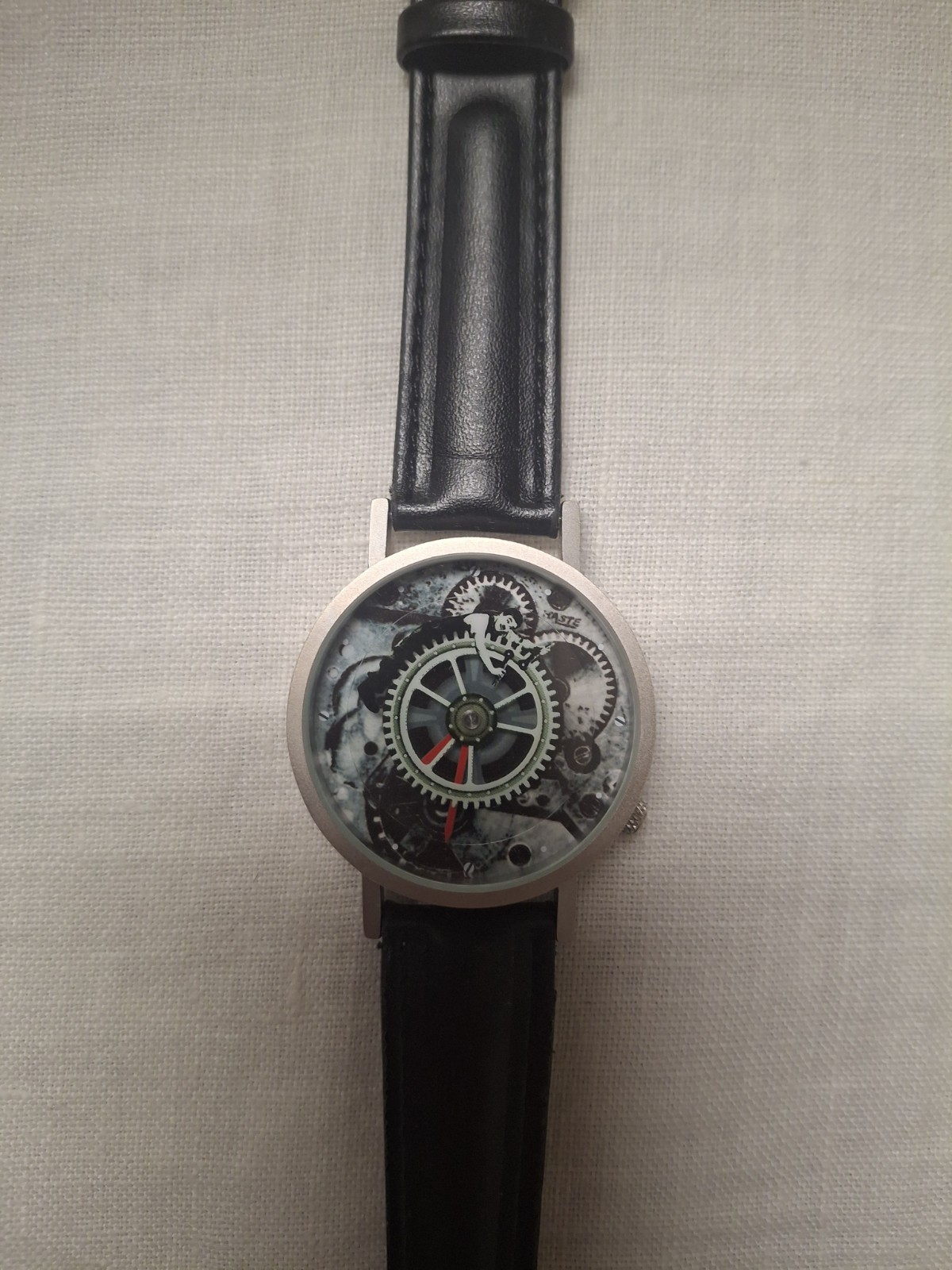 Tempus Fugit Charlie Chaplin Skeleton Quartz Watch Black Leather Strap 36-39mm