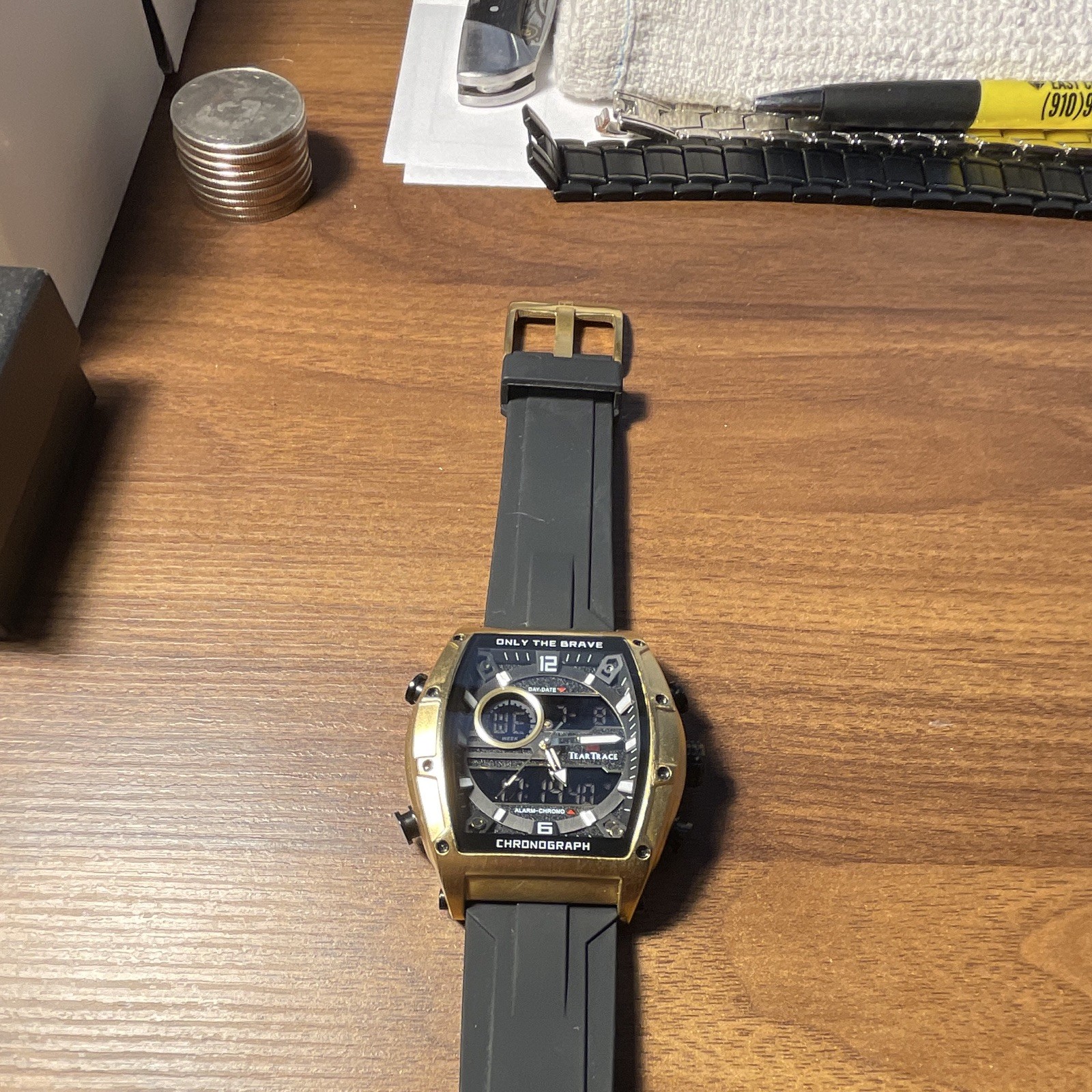 TearTrace Men’s Quartz Analog/Digital Chronograph Watch 45mm Gold/Black 30m