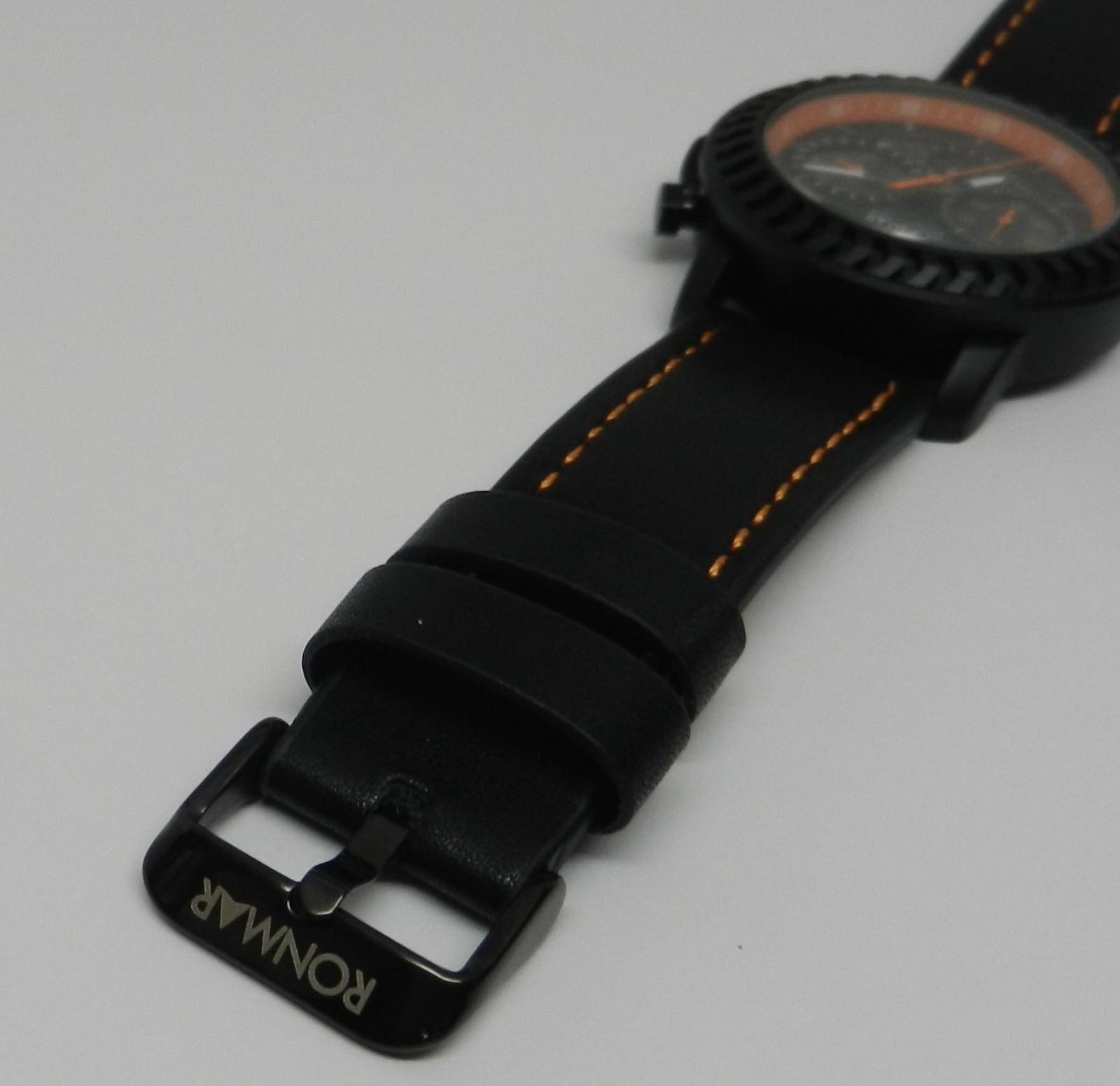 Men’s 44mm Chronograph Date Dial Black Orange With Leather Strap Rugged Watch