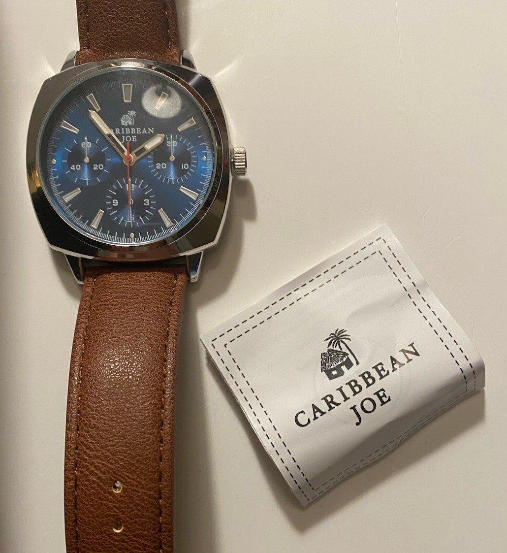 Caribbean Joe Men’s SilverTone Four Dial Watch Faux Leather Strap CJ1728SLKO NWT