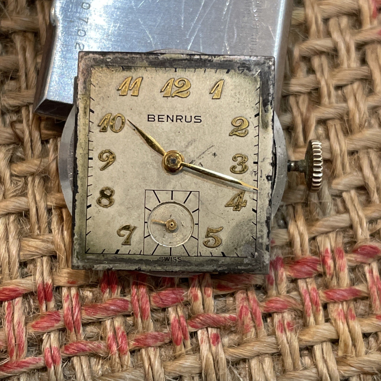 BENRUS Mens Art Deco Style Tank Watch. 10K Gold Filled 17 Jewels BA2 SWISS Runs