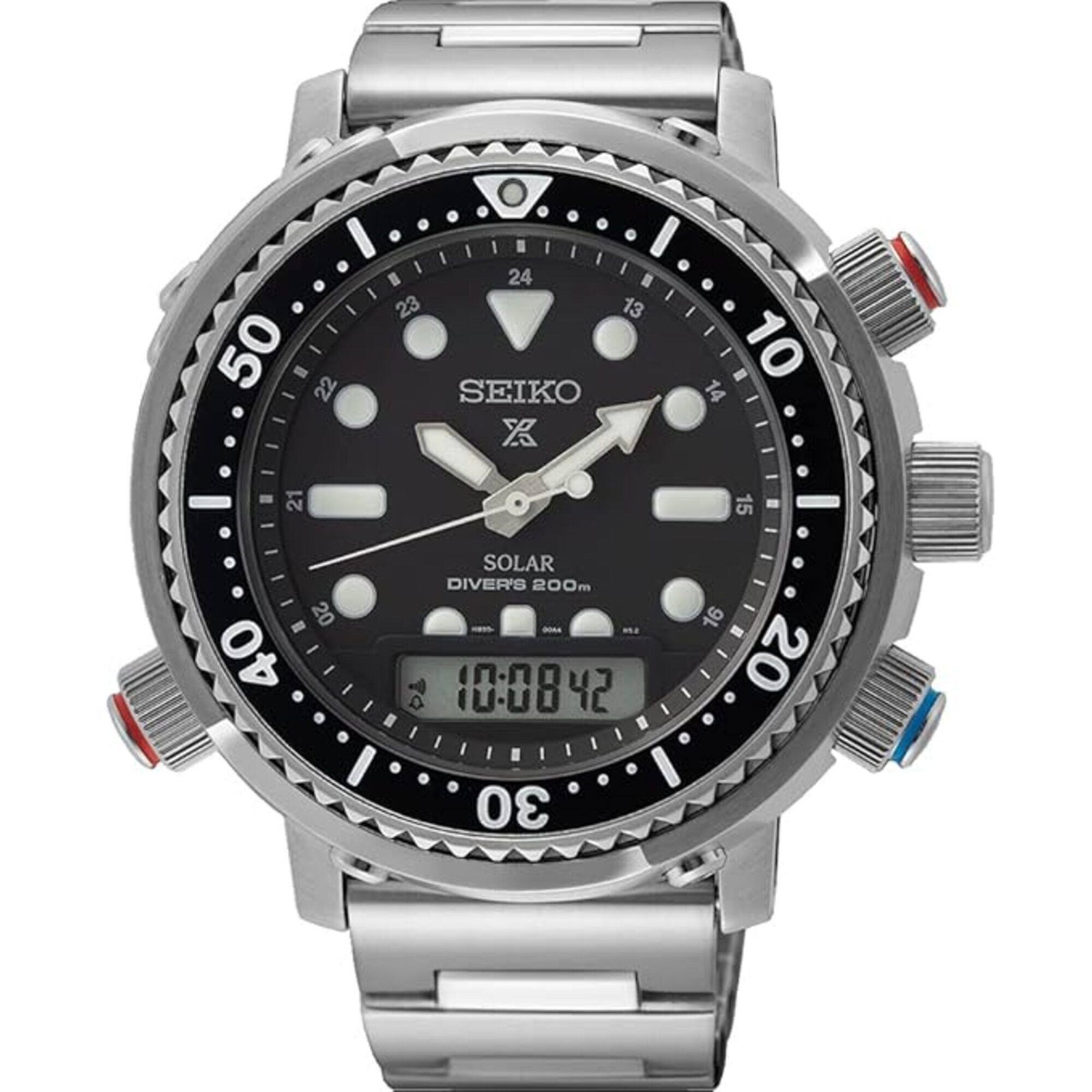 Seiko Men’s Watch Prospex Solar Silver Steel Bracelet Analog-Digital SNJ033P1