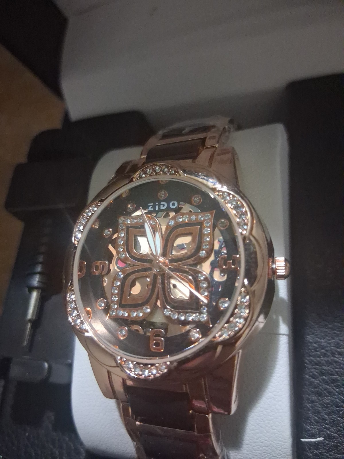 ZIDO skeleton dial automatic mechanical watch black/rose gold Tone bracelet box