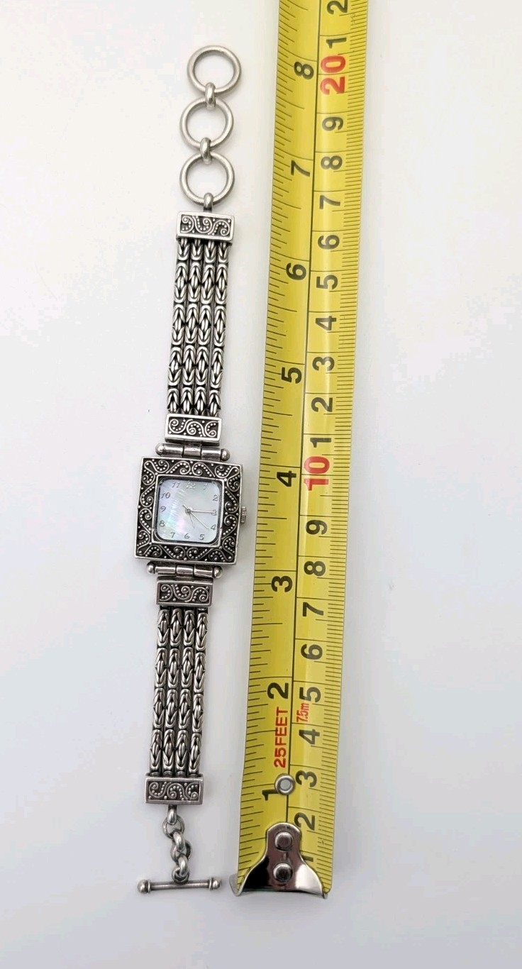 Vtg Bali Suarti Sterling Silver Mother Of Pearl Quartz Wristwatch Bracelet 66g