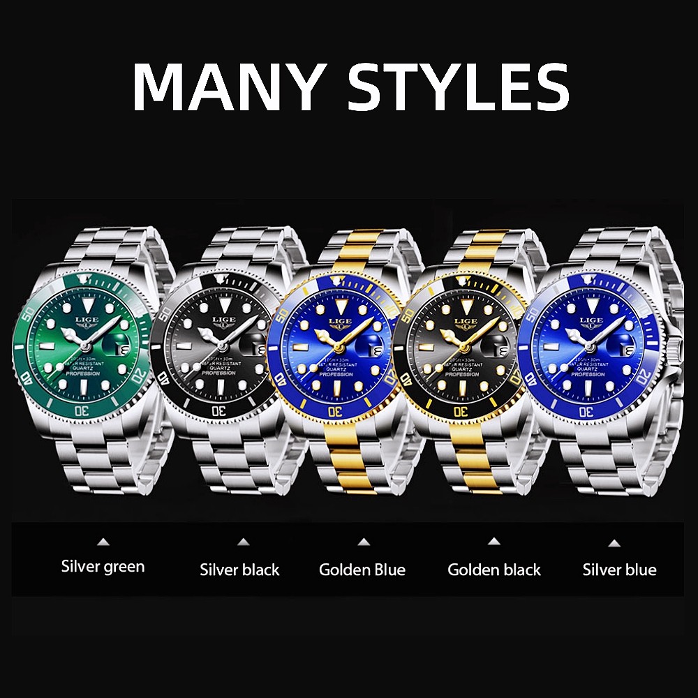 Men Watch Quartz Date Stainless Steel Luminous 3ATM Waterproof Wristwatch Boxed