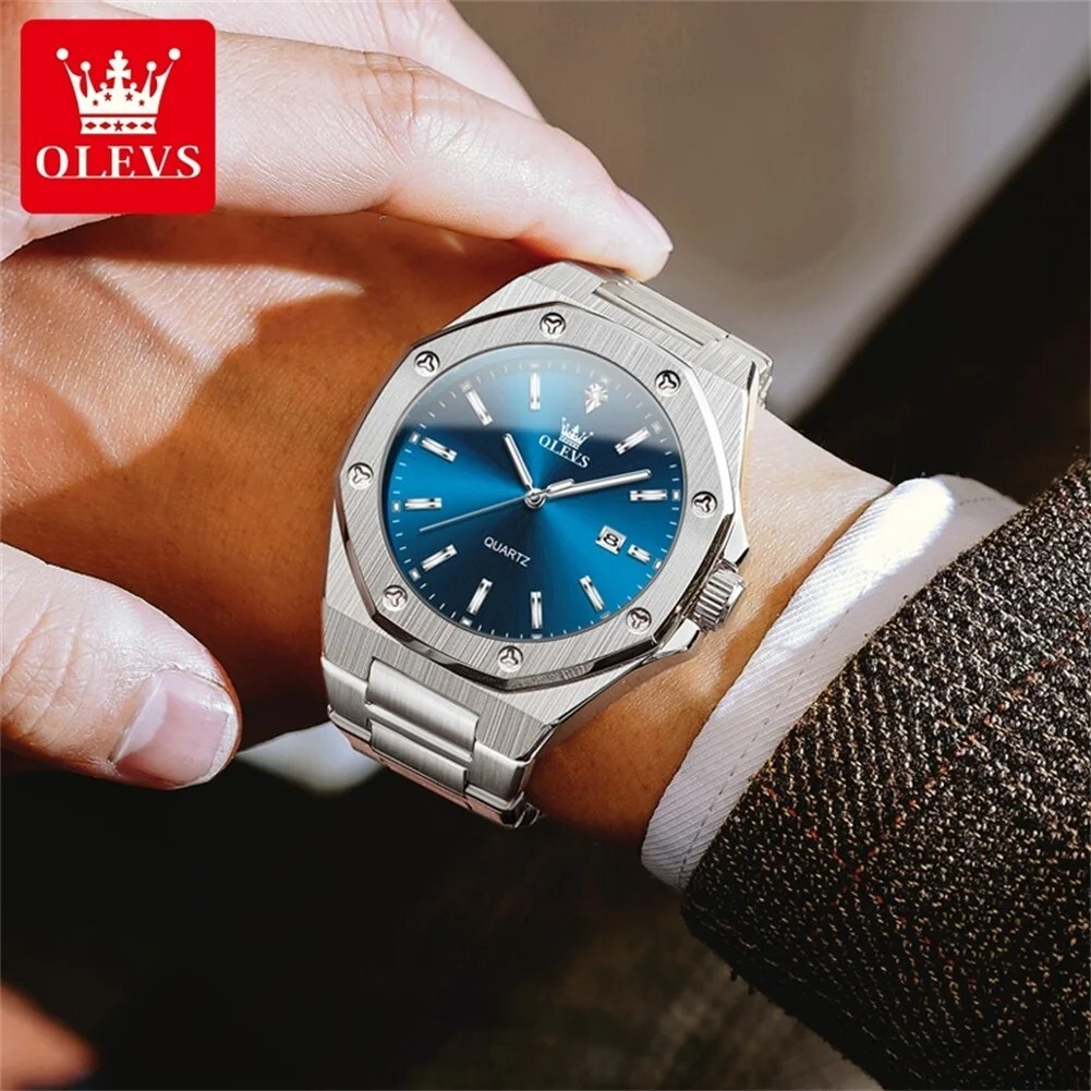 Waterproof Quartz Luminous Luxury Watch OLEVS Men Business Date Strap Men’s