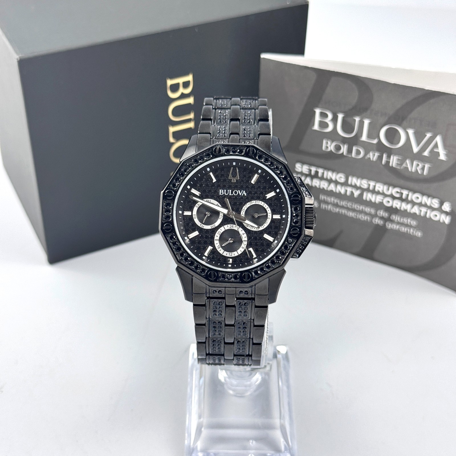 Bulova 98C134 Octava Men’s Black Crystal Stainless Steel Quartz Watch 41.5mm