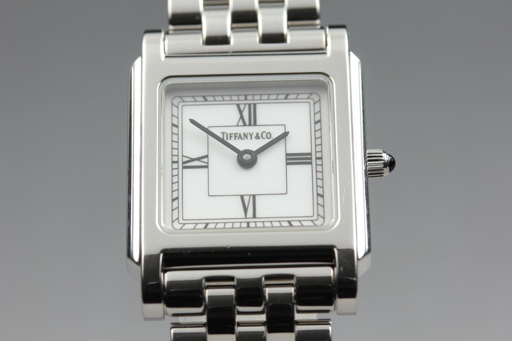 Near MINT TIFFANY&Co. Classic Square White Roman Quartz 23mm Ladies Watch w/ Box