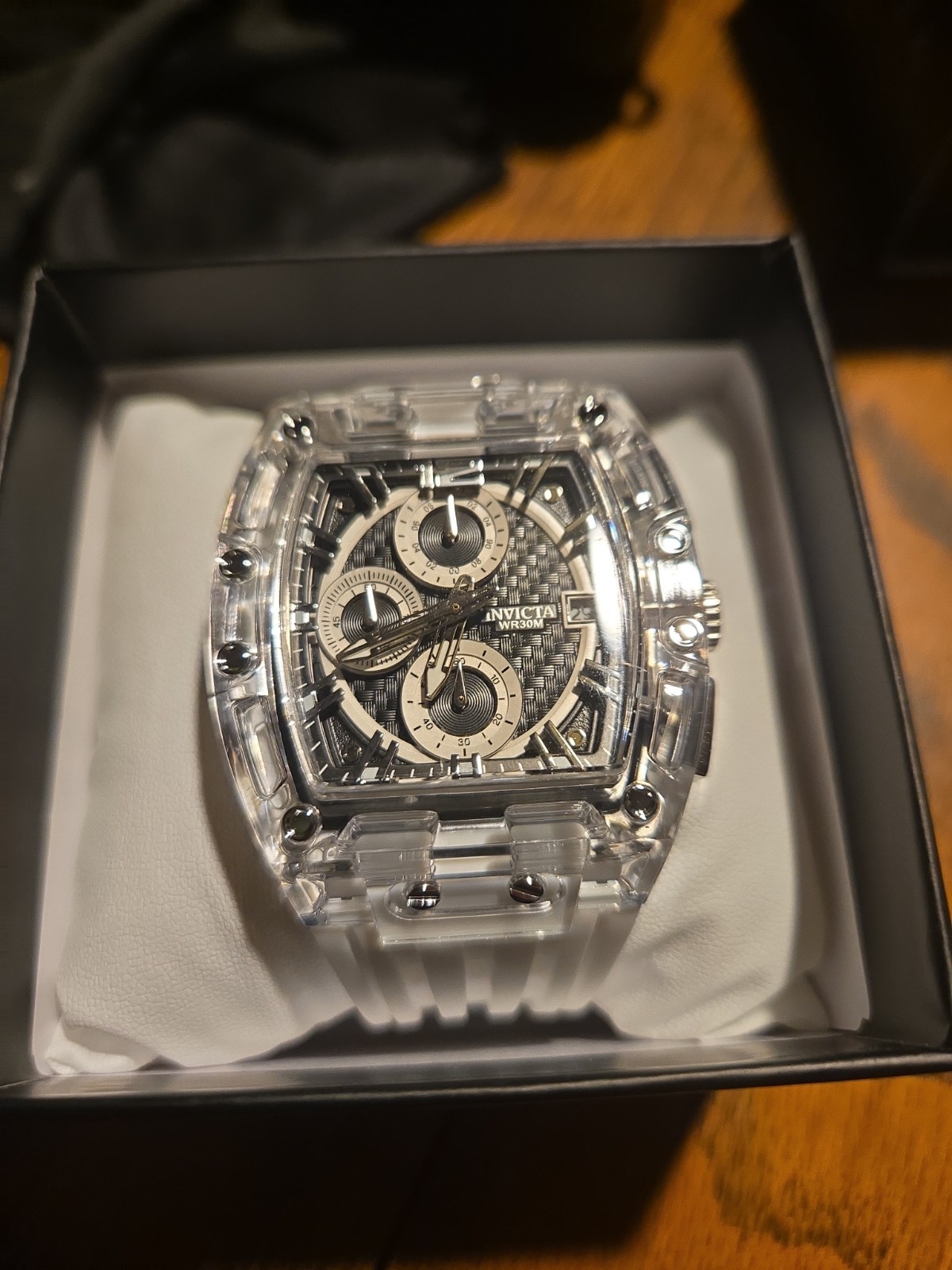 Invicta Men’s 70145 S1 Rally Chrono Black Dial White Strap Clear Case 47mm BNIB