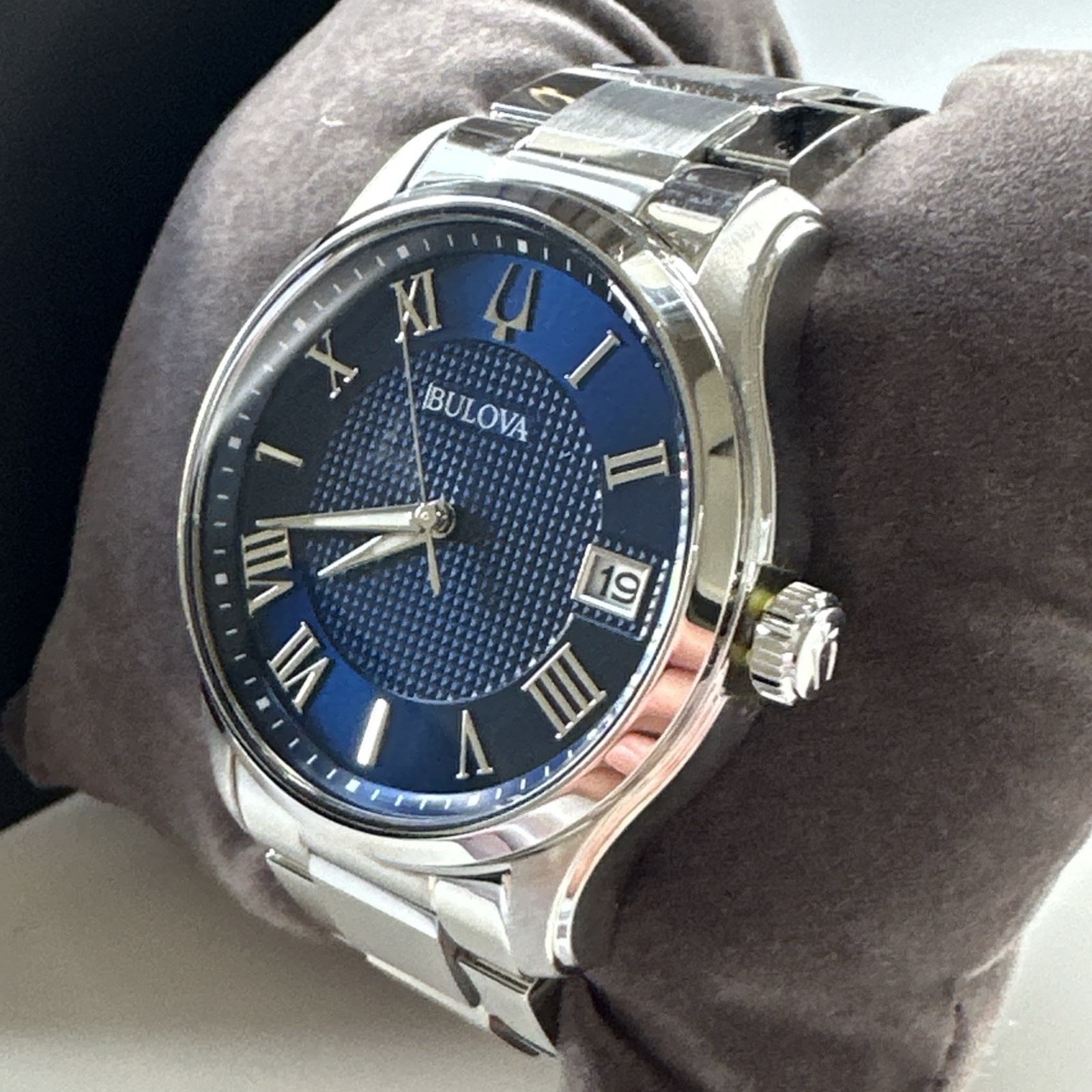 Bulova Wilton Men’s Quartz Silver-Tone Blue Dial Watch 41MM 96B386