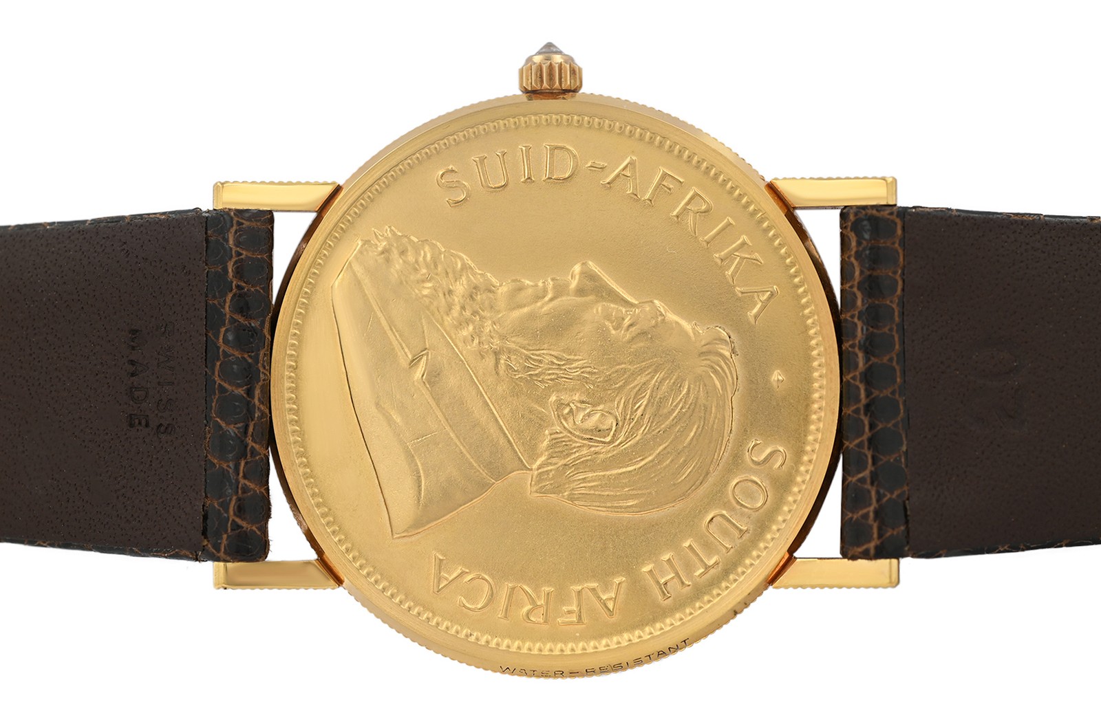 Vintage Corum 1 OZ 18K Gold Coin Krugerrand South Africa 1983 Diamond 34MM