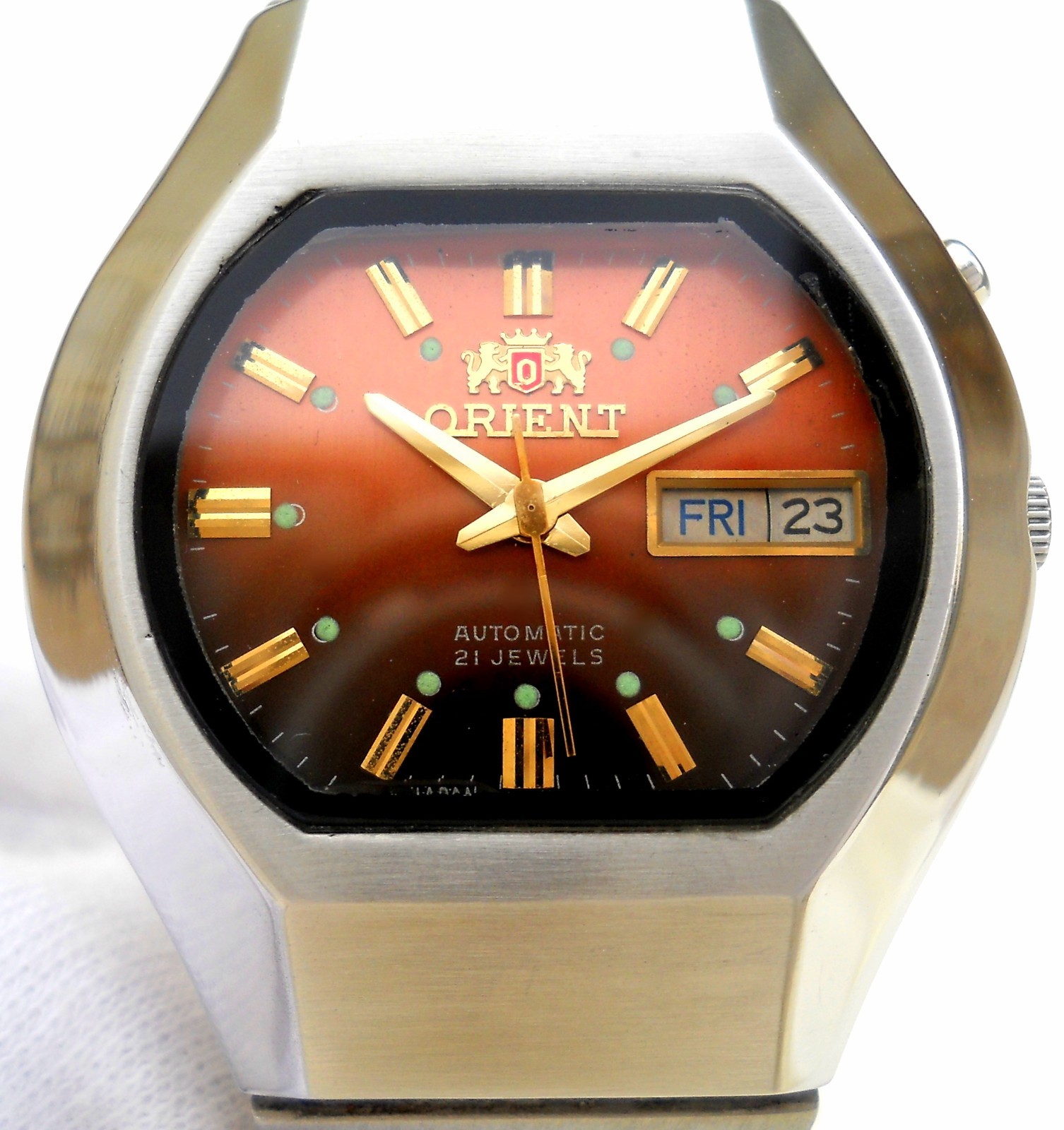 Vintage Orient Watch Brown Orange Sunburst Dial 21J Japan Y46946134-692
