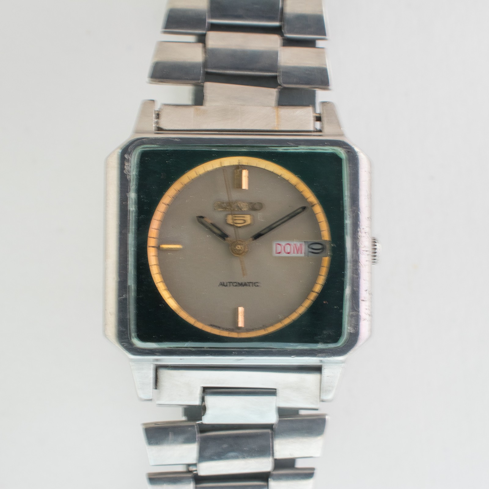 Vintage Seiko 5 Automatic TV Case 6309-547A Two-Tone Green/Silver Dial Watch