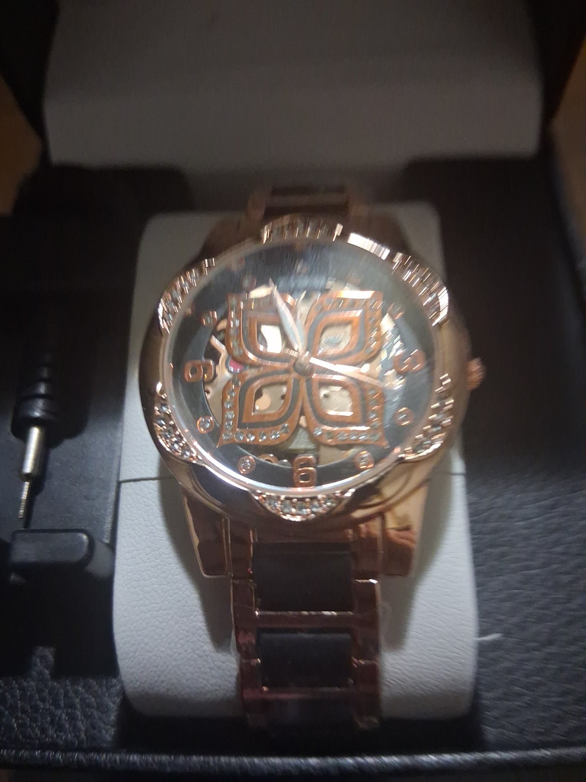 ZIDO skeleton dial automatic mechanical watch black/rose gold Tone bracelet box