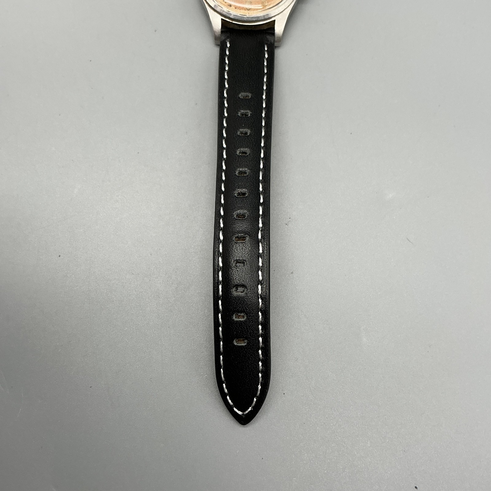Vintage Eterna Mens Watch 30mm Patina Dial Stainless Black Leather Manual Wind