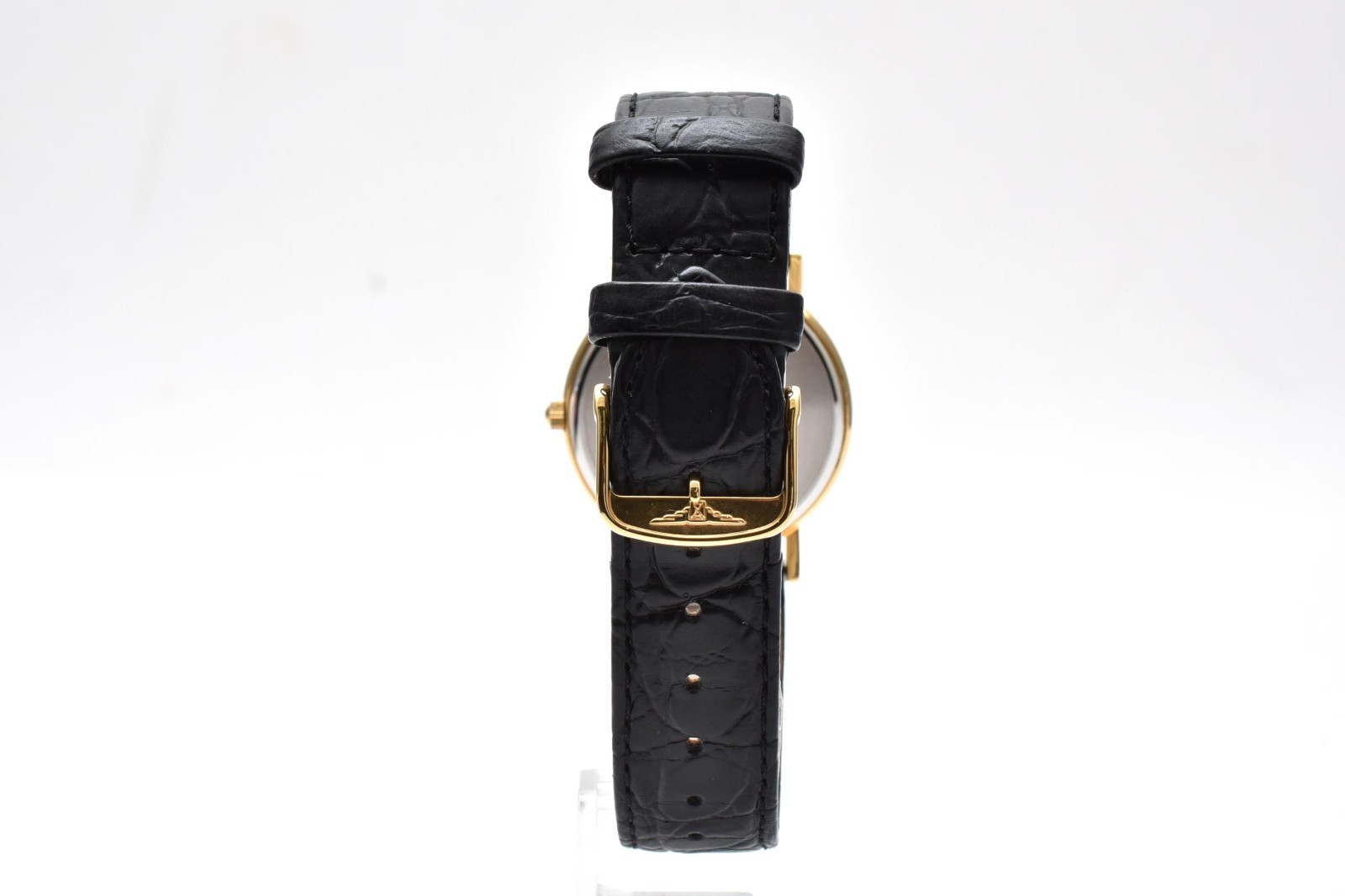 Vintage[Near MINT] LONGINES L4.720.2 Gold Dial Black New Batt Date Qz Mens JAPAN