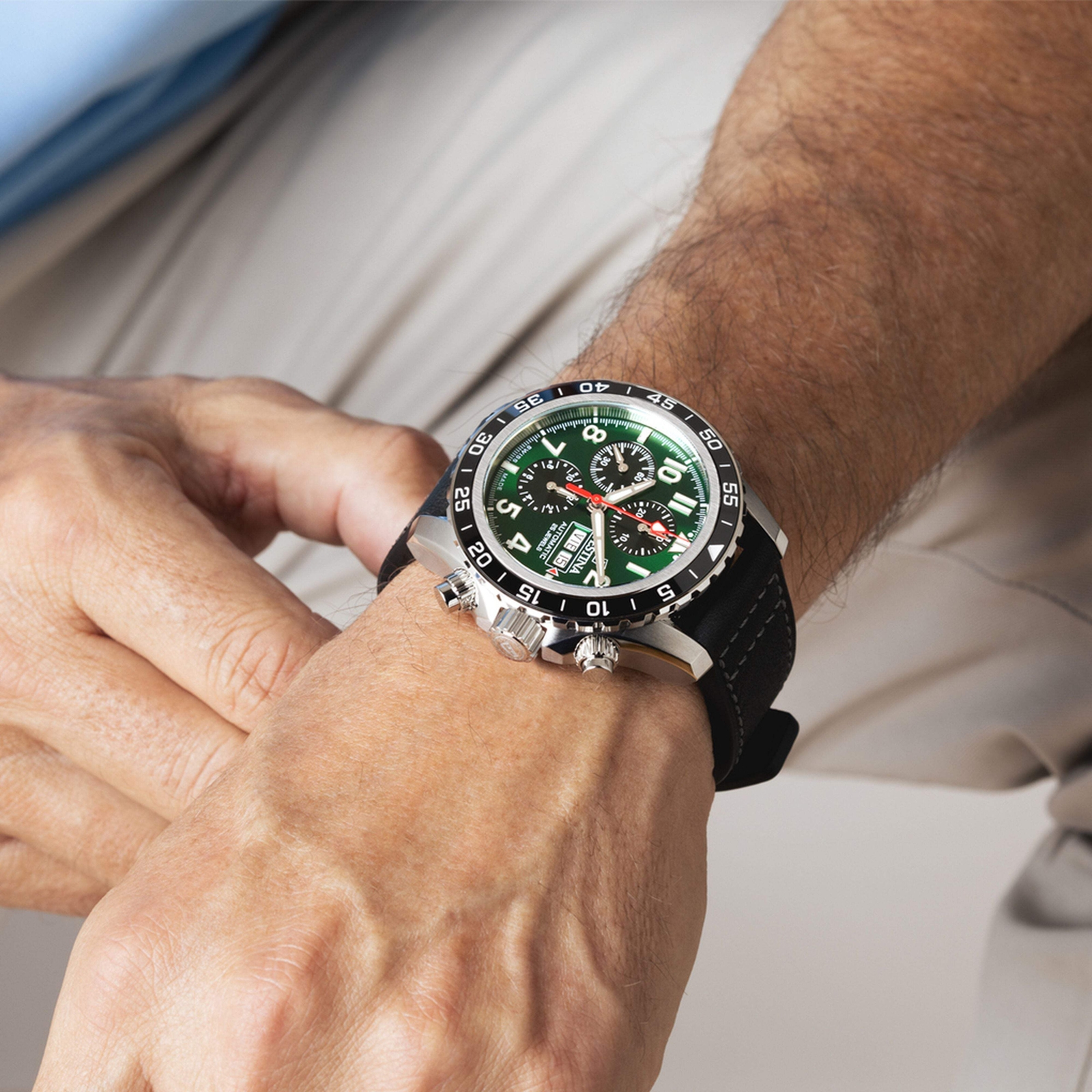 Chronograph Ceramic Green / Leather | Green Dial Wristwatch F20056-2