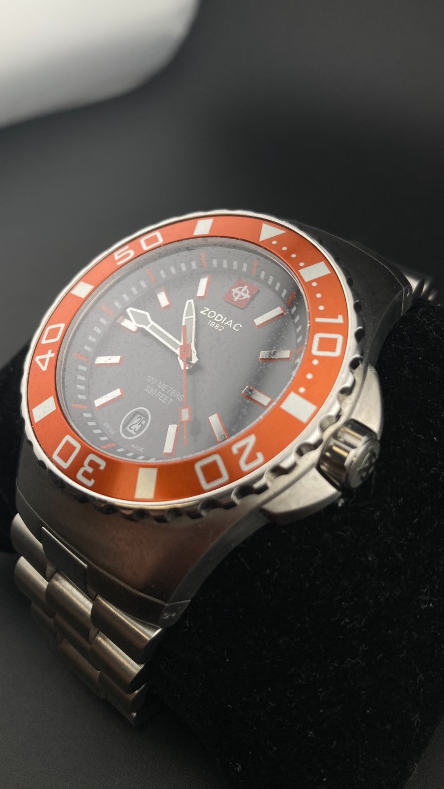 Zodiac Sea Ghost Men’s Watch, Z02404 – Orange Bezel, Gray Dial, 43mm Case, Steel