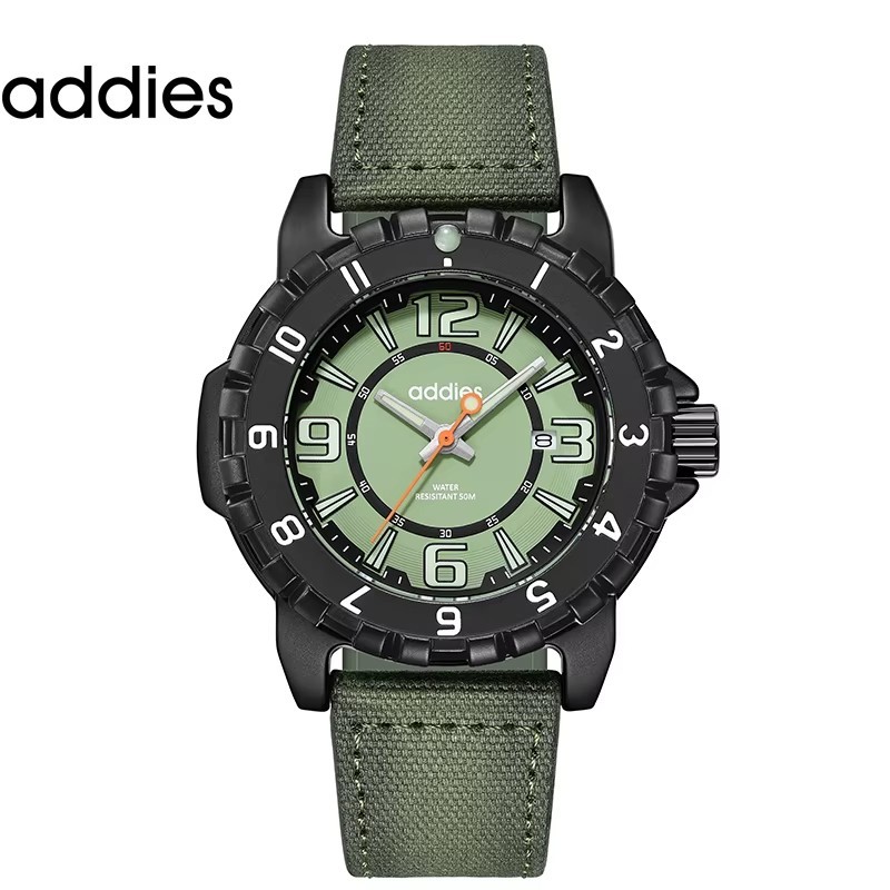 47MM ADDIESDIVE Military Quartz Dive Watch Men Nylon 50M Waterproof Luminous NEW