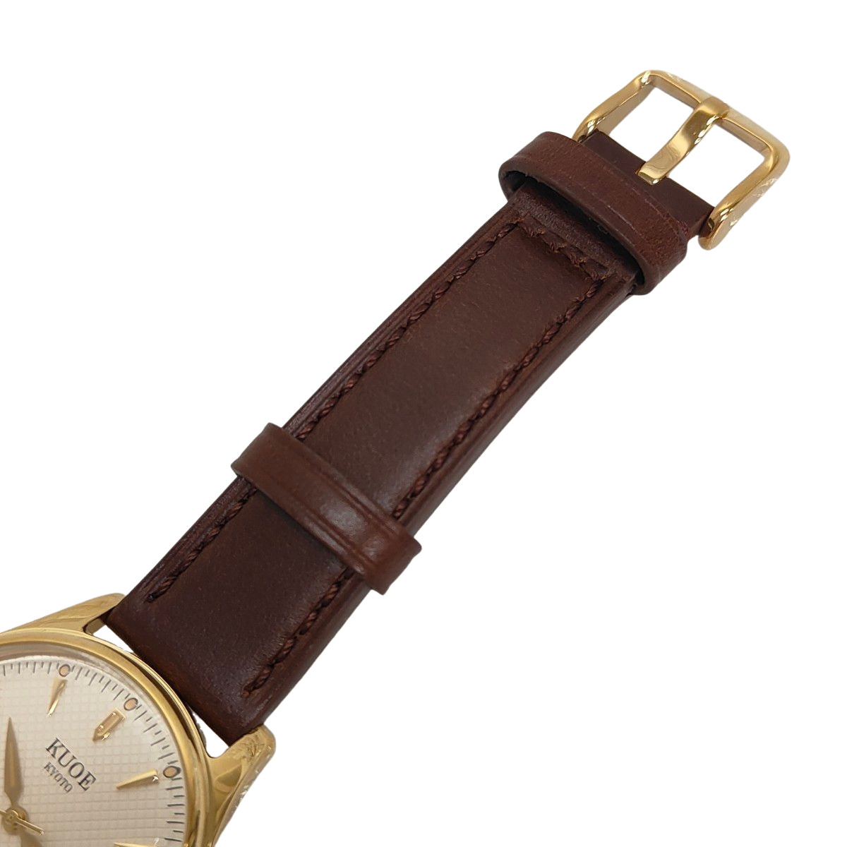 KUOE Kyoto Royal Smith 90-006 Ivory Waffle Dial Watch New Brown Leather Band JP