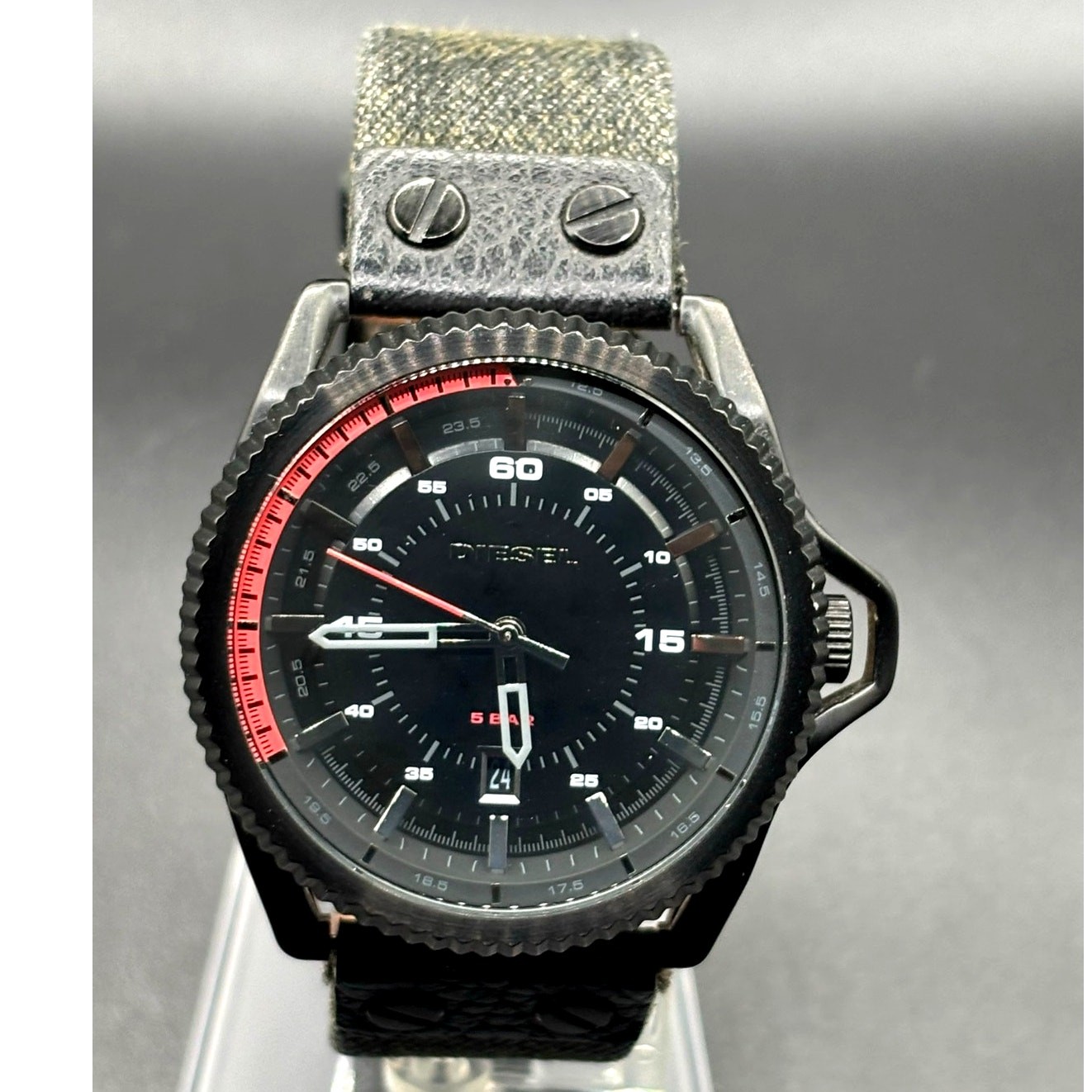 Diesel Rollcage DZ1728 Black Dial Canvas Leather Men’s Watch 46mm