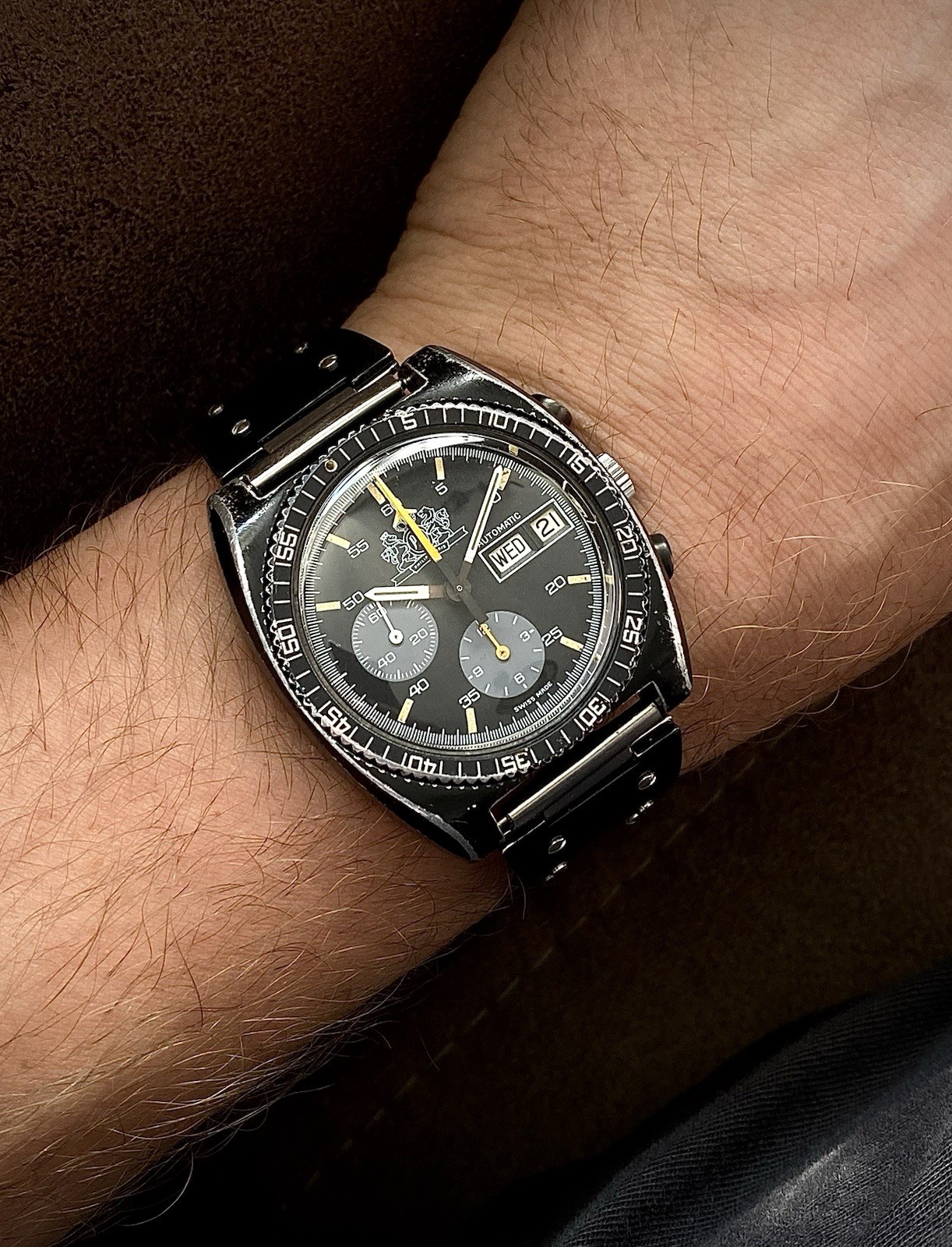 1974 Lemania Chronograph 5012 Philip Morris McLaren F1 team watch Aluminium PVD