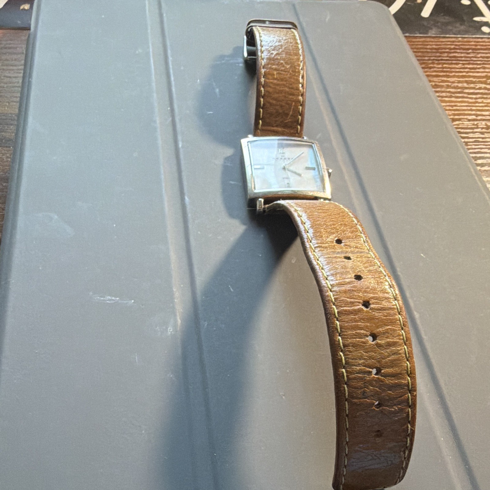 Skagen 478SSLG Square Silver Stainless Case Brown Leather Quartz Watch 30m