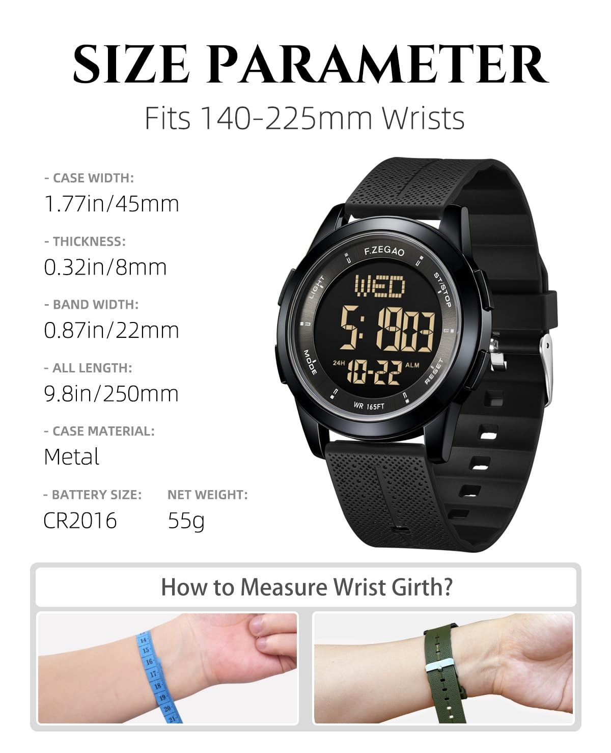 F.ZEGAO Metal UltraThin Waterproof Digital Watch Men, Military Watches with T…