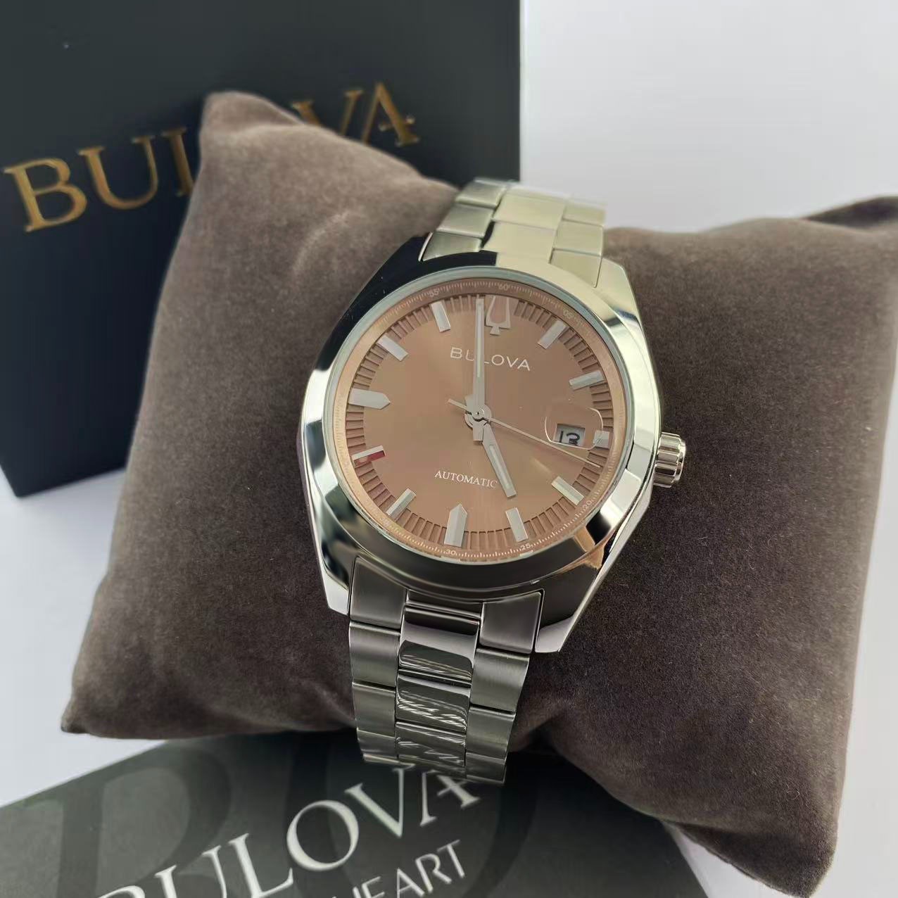 New Bulova Surveyor 96B470 Brown Dial Stainless Steel Men’s Automatic Watch 39mm