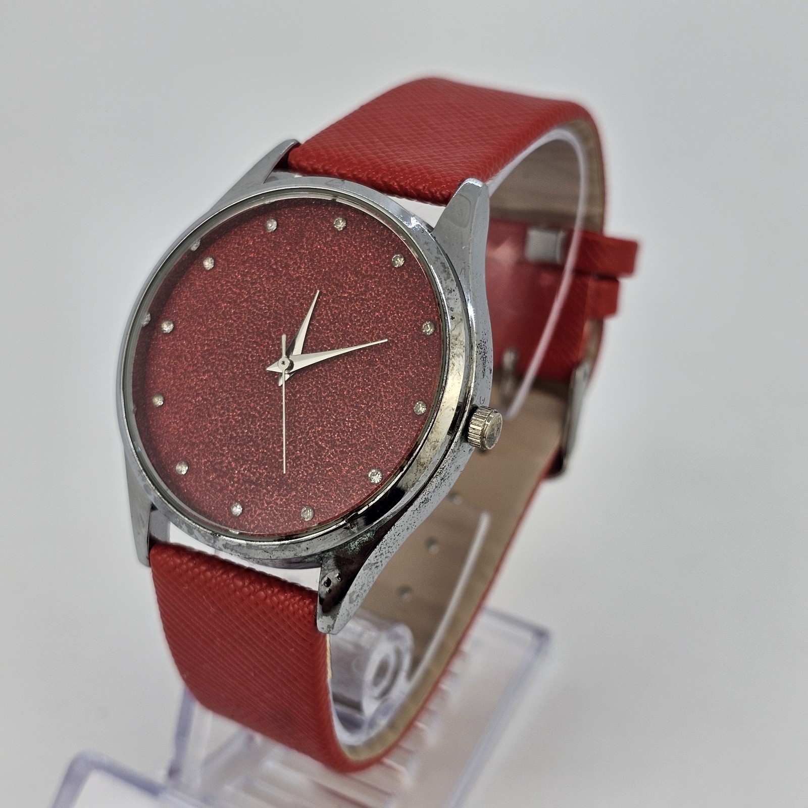 40MM Women’s Watch Red Dial Red Faux Leather Bands New Battery