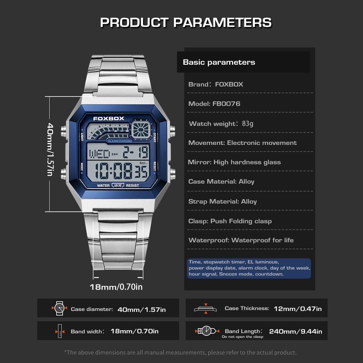 2025 Men’s Watch Military Stainless Steel Digital Luminous Waterproof Wristwatch