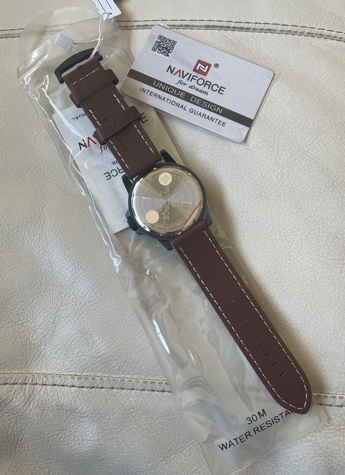 Naviforce Black Dial Brown Leather Strap Men Watch NF9028M Needs Battery