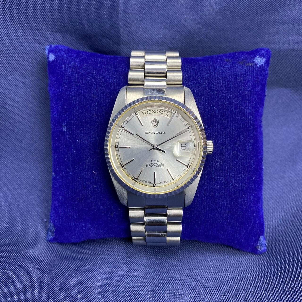 RARE Sandoz President Day Date Automatic ETA 2834-2 Vintage Swiss Watch 1980s