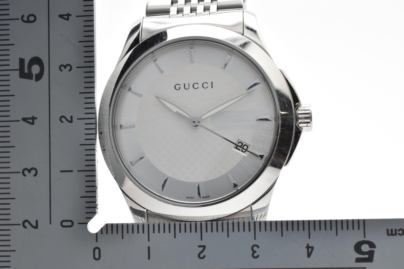 [Exc+5] GUCCI G-Timeless 126.4 Quartz Silver Dial Date Dress Men’s Watch 18cm