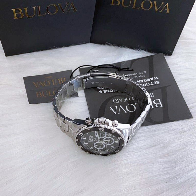 Men Bulova Classic Black Marine Star Chronograph 98B401 Quartz Watch 7.5-8-8.5