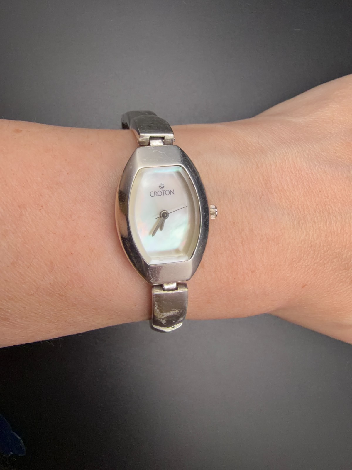 Vintage Croton Sterling Silver Mother of Pearl Quartz Bracelet Watch AS-IS