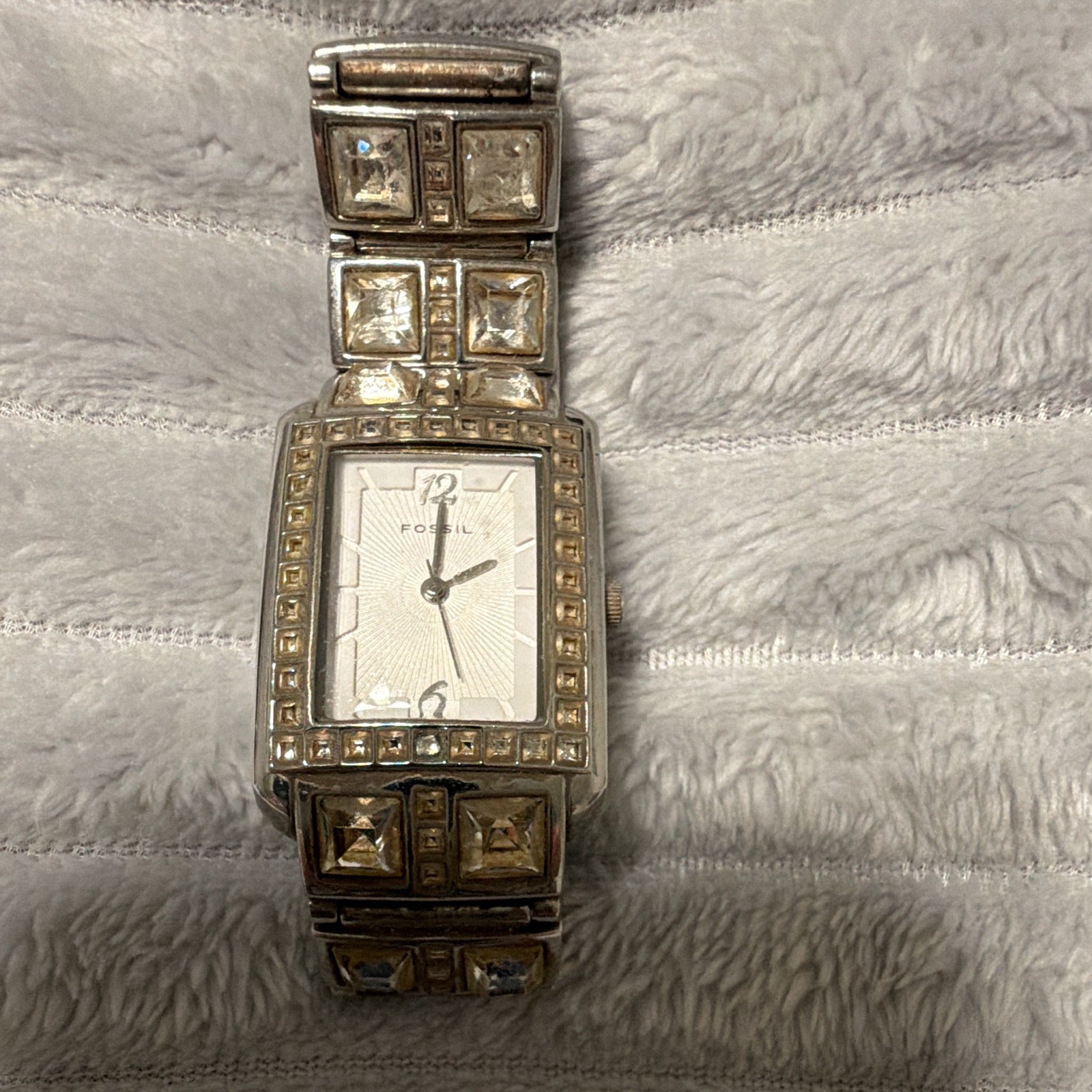 Fossil F2 Women’s Rectangle Silver Analog Quartz Watch SS Bracelet 50m WR