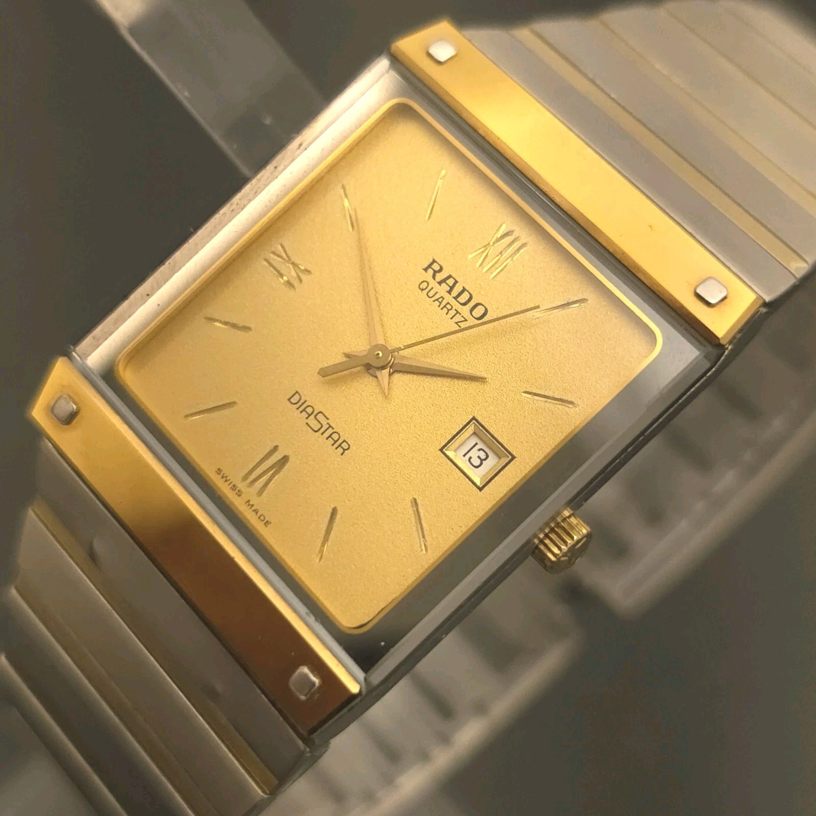 SI2 EXCELLENT RADO CLASSIC GOLD & STEEL MENS DIASTAR THIN DRESS WATCH RUNS GREAT